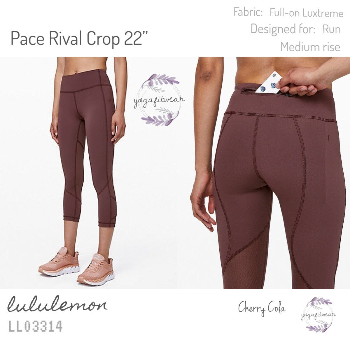 Lululemon - Pace Rival Crop 22” (Cherry Cola) (LL03314)