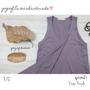 Yogafitwear Handmade Tank : เสื้อกล้ามคอวี ผูกหน้า (ผ้าT/C) (Deep Purple) (YF0003V)