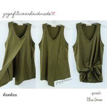 Yogafitwear Handmade Tank : เสื้อกล้าม คอวี ผูกหน้า (ผ้าค๊อตต้อน) (Olive Green) (YF0019V)