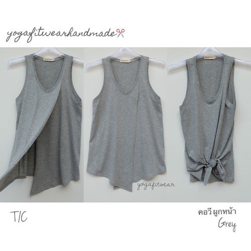 Yogafitwear Handmade Tank : เสื้อกล้าม คอวี ผูกหน้า (ผ้าT/C) (Grey) (YF0023V)