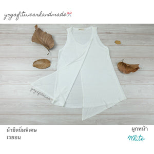 Yogafitwear Handmade Tank : เสื้อกล้าม คอวี ผูกหน้า (ผ้าเรยอน) (White) (YF0010V)