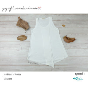 Yogafitwear Handmade Tank : เสื้อกล้าม คอวี ผูกหน้า (ผ้าเรยอน) (White) (YF0010V)