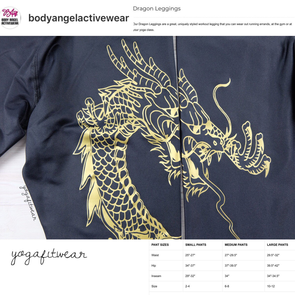 Body Angel Activewear - Dragon Legging (Black/Gold) (BA00001) – Yogafitwear