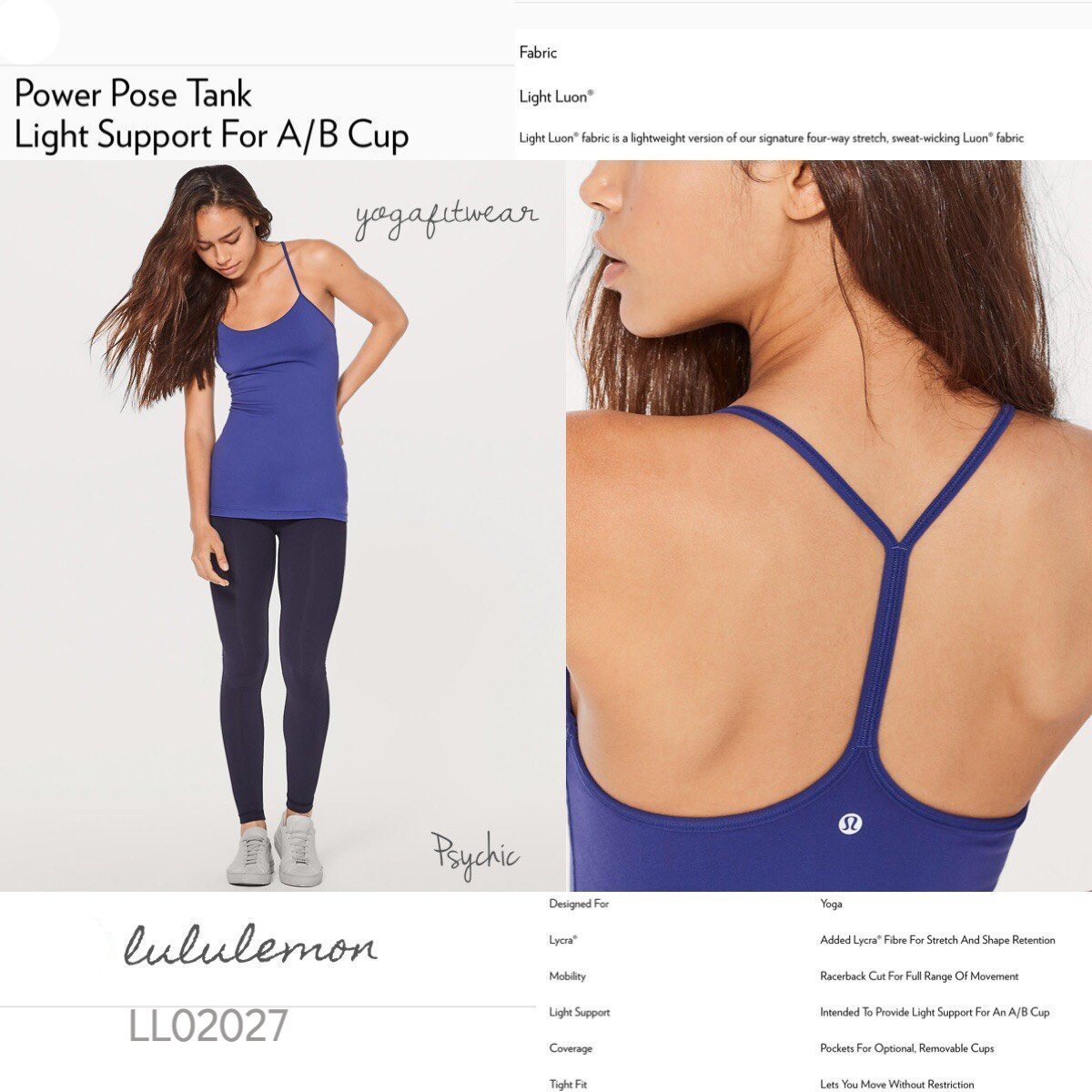 Lululemon -  Power Pose Tank(USA) Light Support For A/B Cup (Psychic) (LL02027)