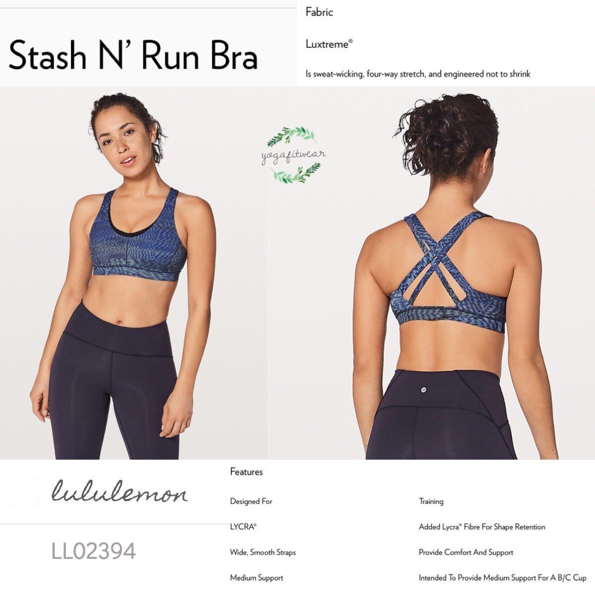 Lululemon - Stash N'Run Bra (Linear Flux ice grey Multi/Black) (LL0239 –  Yogafitwear