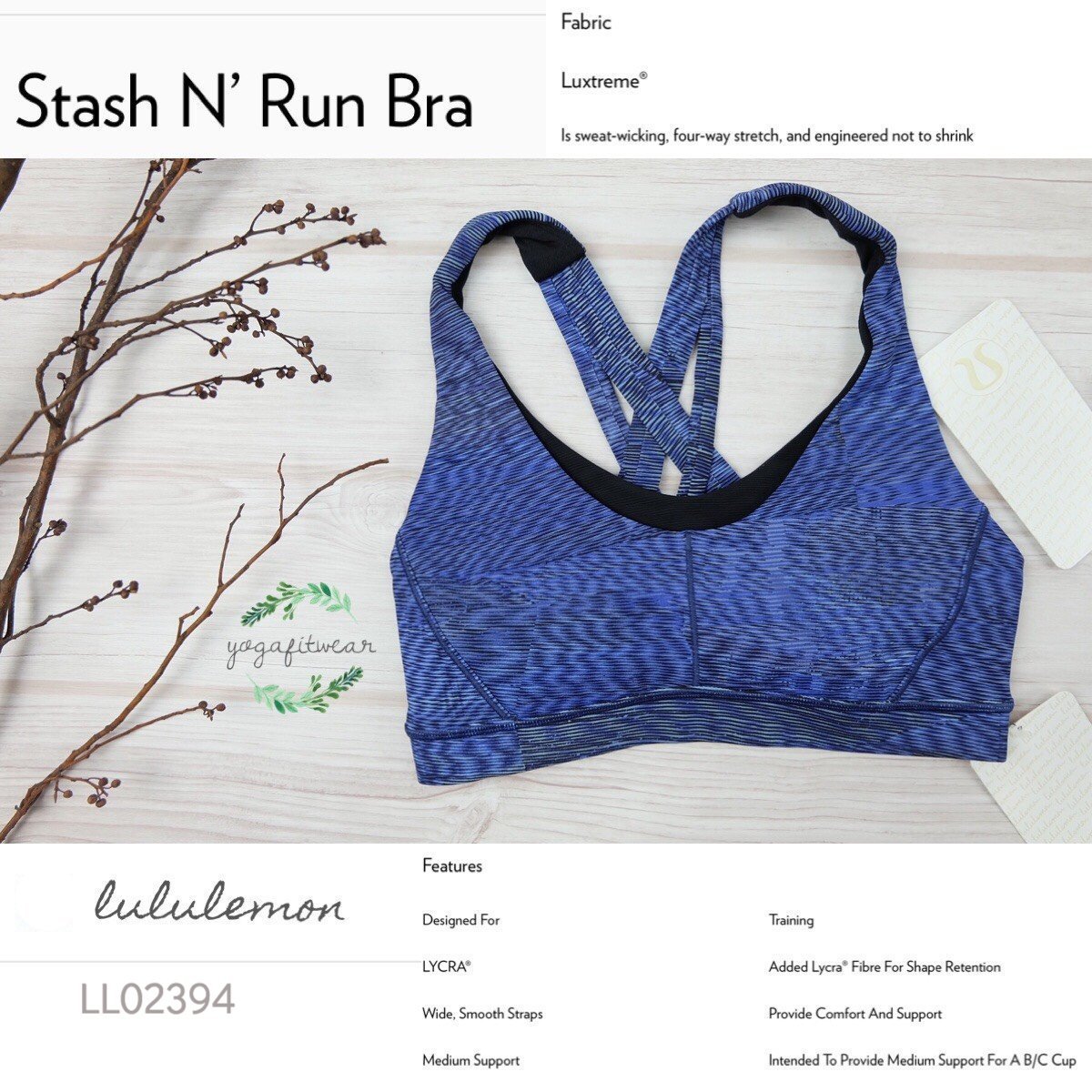 Lululemon - Stash N'Run Bra (Linear Flux ice grey Multi/Black) (LL0239 –  Yogafitwear
