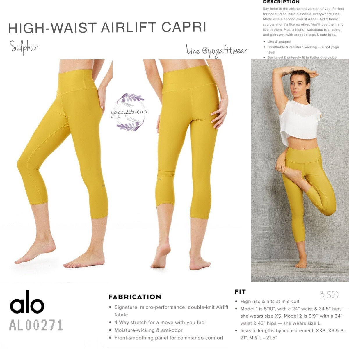 Alo : High-Waist Airlift Capri *21” (Sulphur) (AL00271) – Yogafitwear